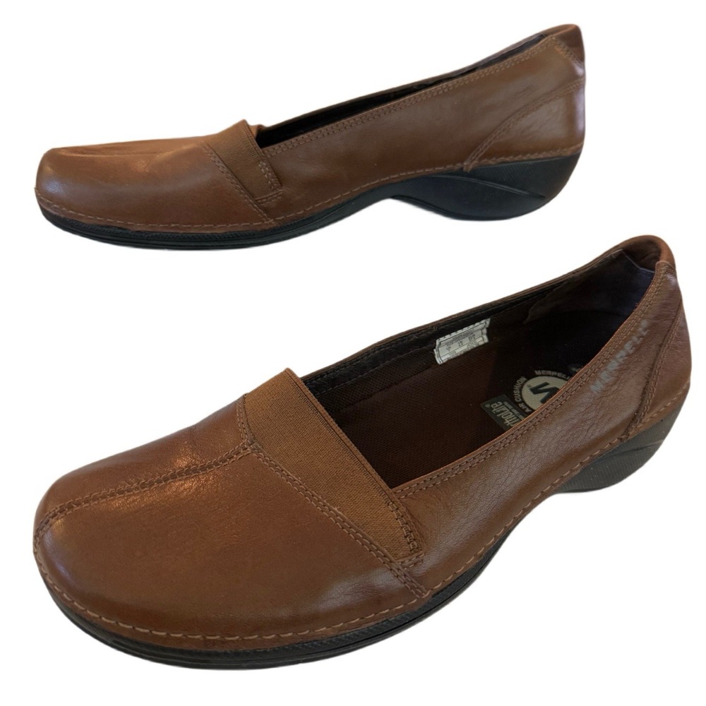 Merrell APURE Saddle Leather Flats QForm OrthoLite Air Cushion Minimalist BRN 7